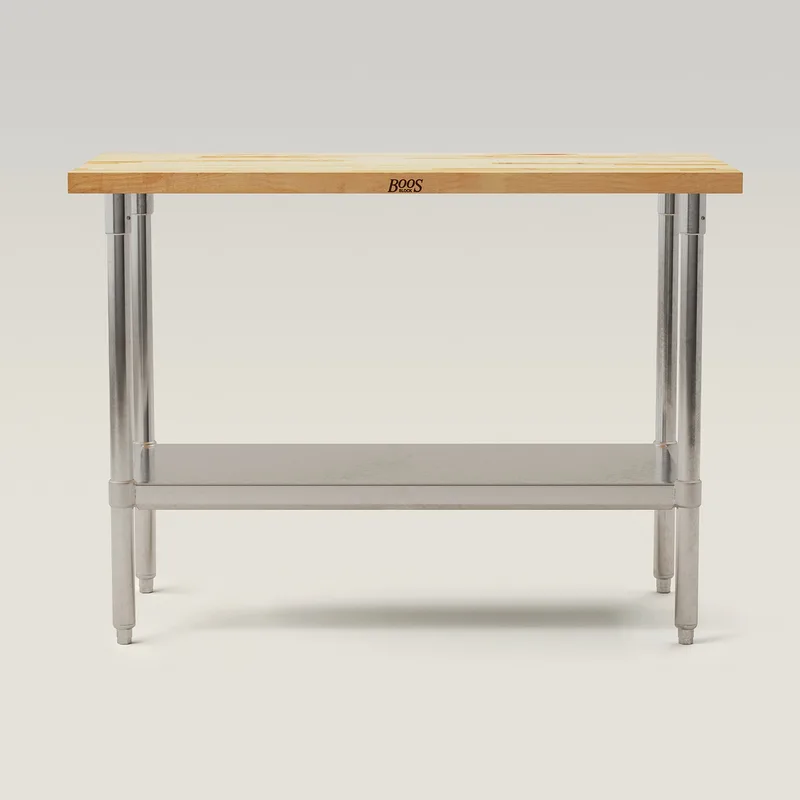 1-1/2" Thick - Wood Top Work Tables with Galvanized Base & Adjustable Undershelf, 24" Wide (JNS)
