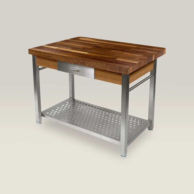Walnut Cucina Grande Table With Drawer, Towel Bars & Undershelf