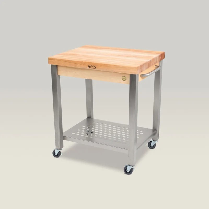 Maple Edge Grain Cucina Technica Kitchen Cart With Undershelf And Towel Bar