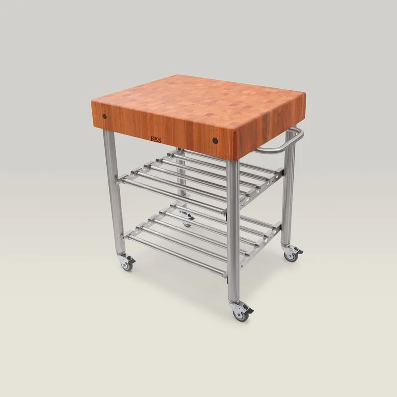 Cherry Cucina D'Amico Wine Cart With Undershelves And Towel Bar