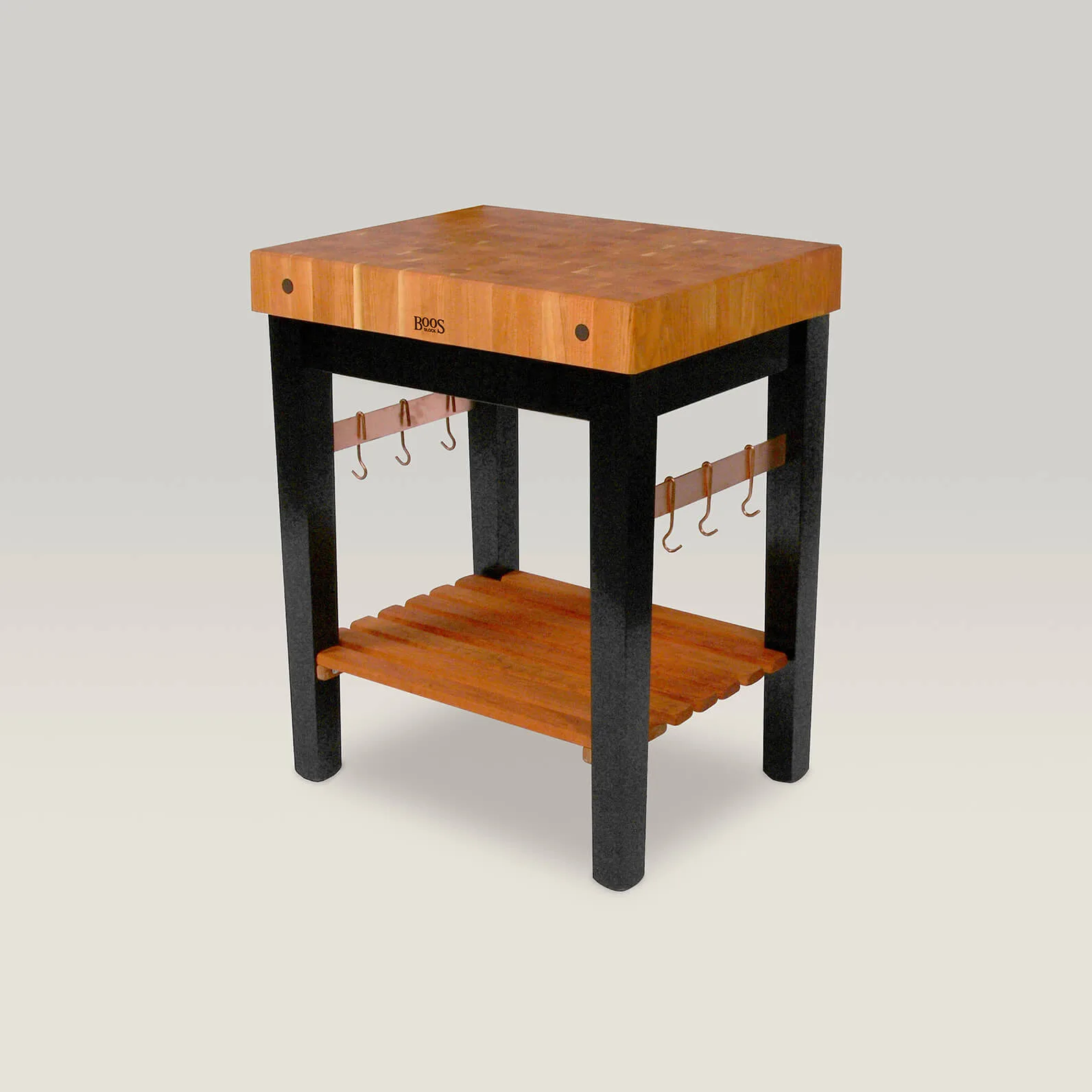 Cherry Pro Prep Bloc With 4" Thick End Grain Block, Lower Shelf And Towel Bars
