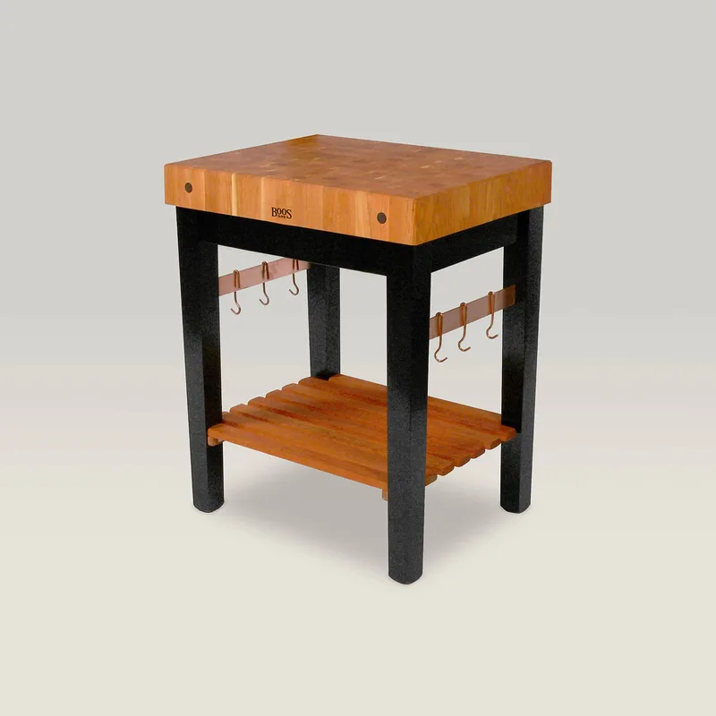 Cherry Pro Prep Bloc With 4" Thick End Grain Block, Lower Shelf And Towel Bars