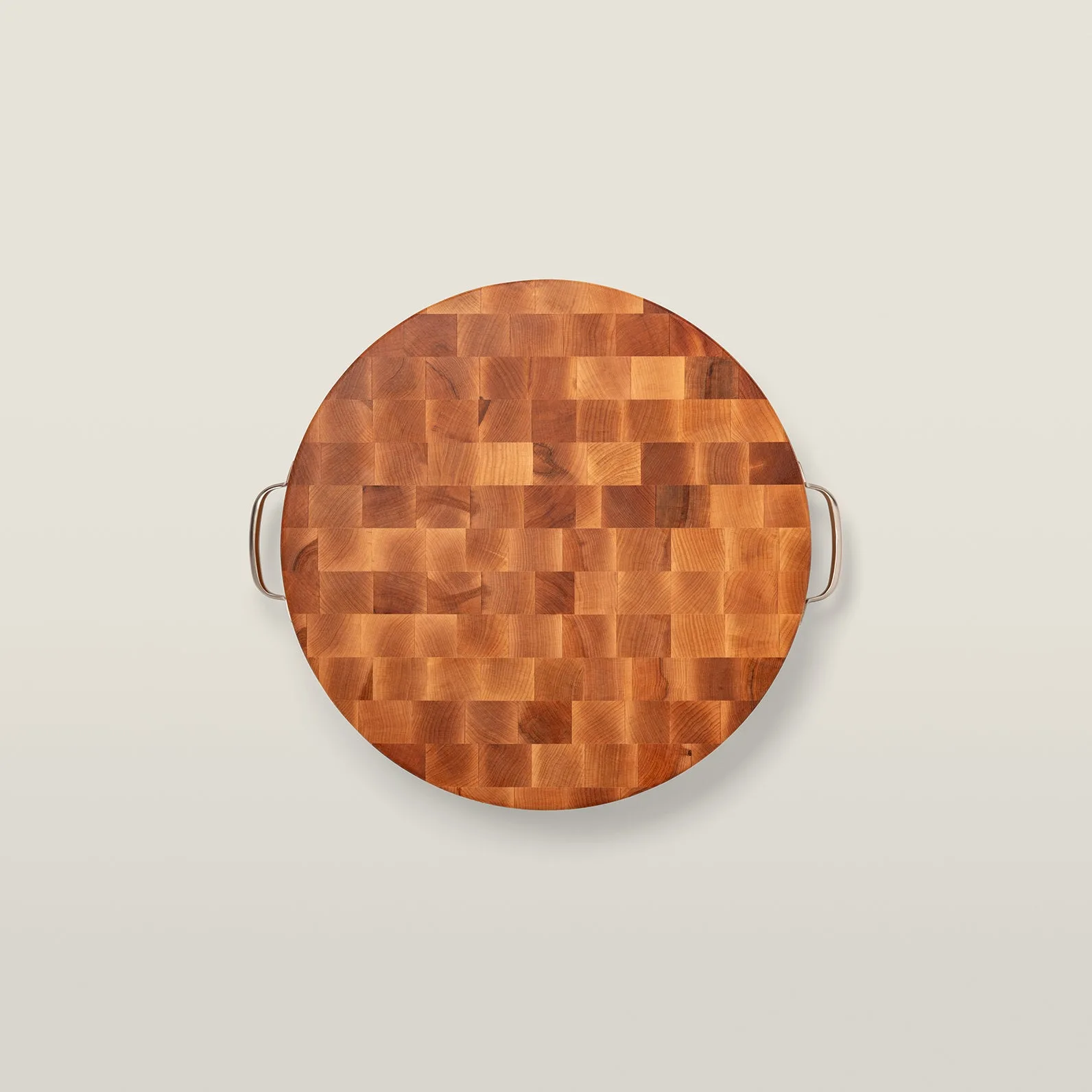 Maple Round Chopping Block with Metal Handles 3" Thick (Handle Boards)