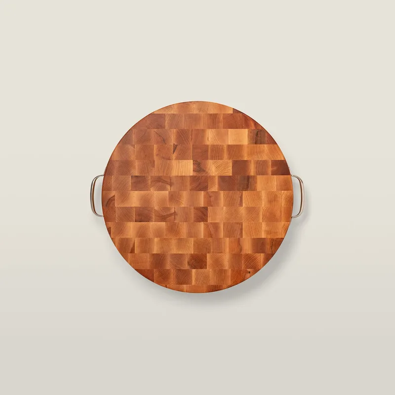 Maple Round Chopping Block with Metal Handles 3" Thick (Handle Boards)