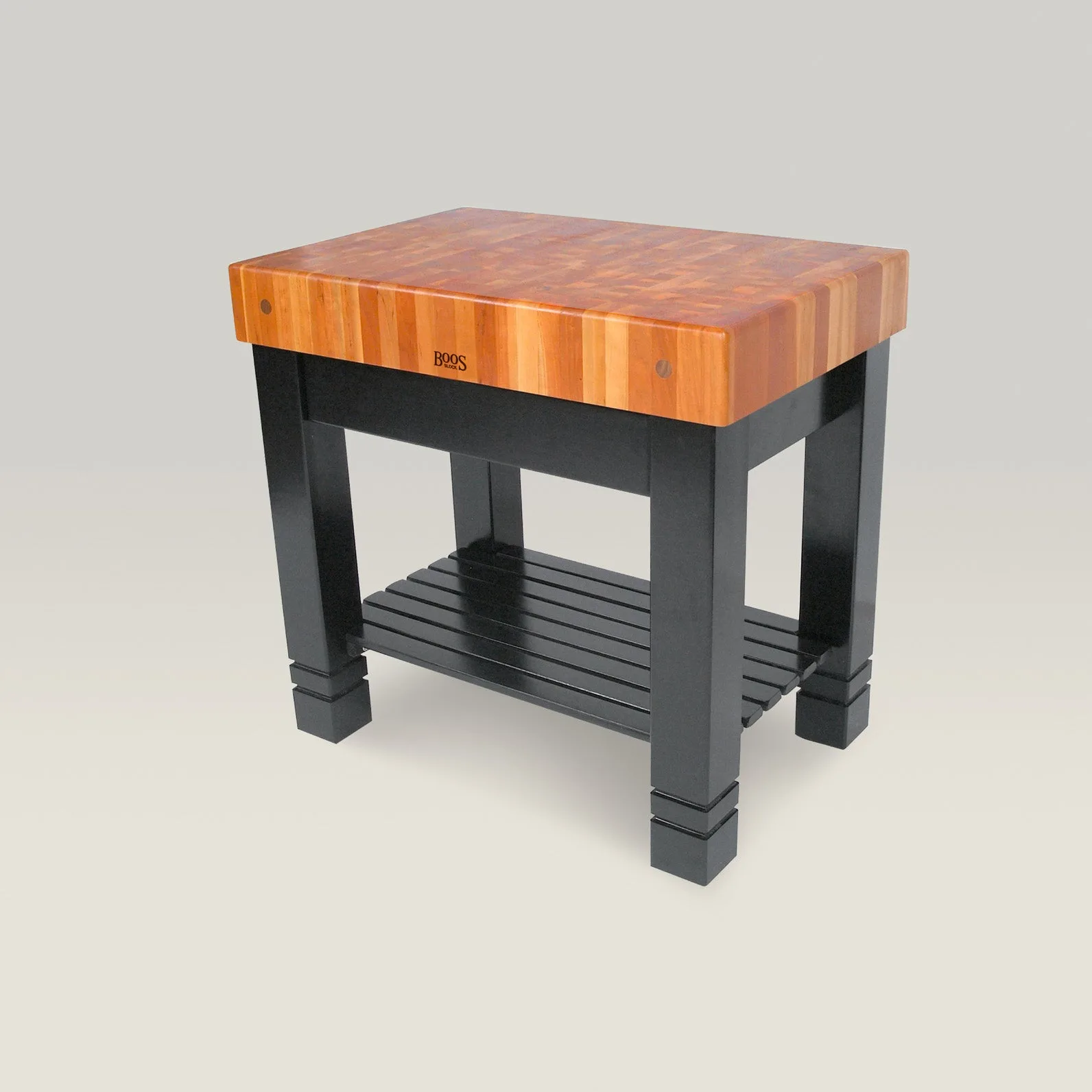 36" x 24" x 5" Cherry Bloc de Foyer Butcher Block With Lower Shelf