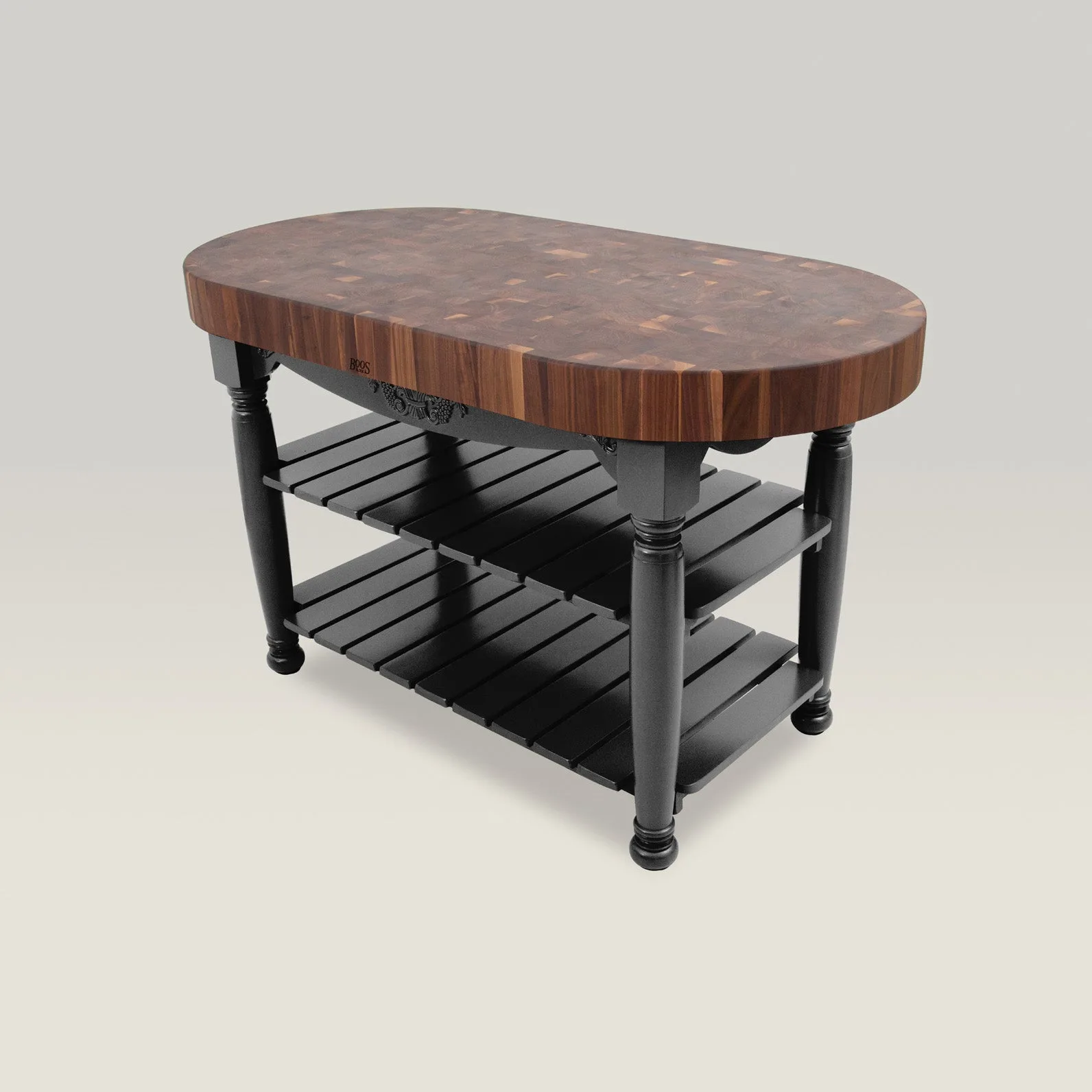 60" x 30" x 4" Walnut Harvest Table With 2 Lower Shelves (WAL-CU-HAR)