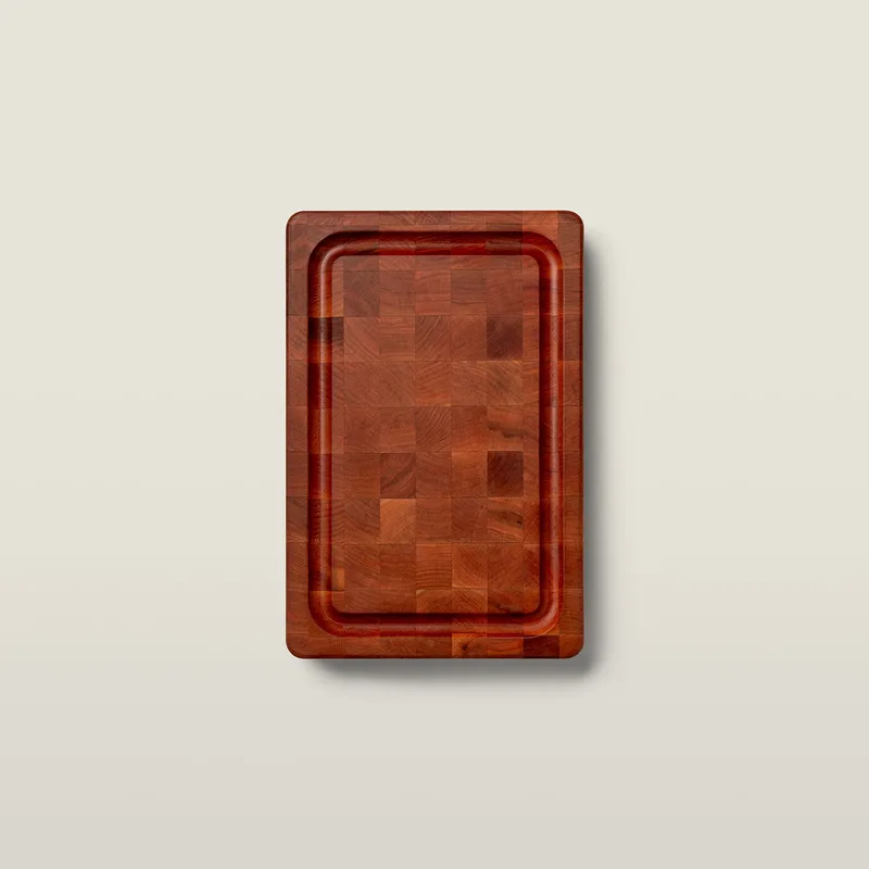 Cherry End Grain Chopping Block with Stainless Steel Bun feet, Juice Groove, 1-3/4" Thick (Bun Feet Series)