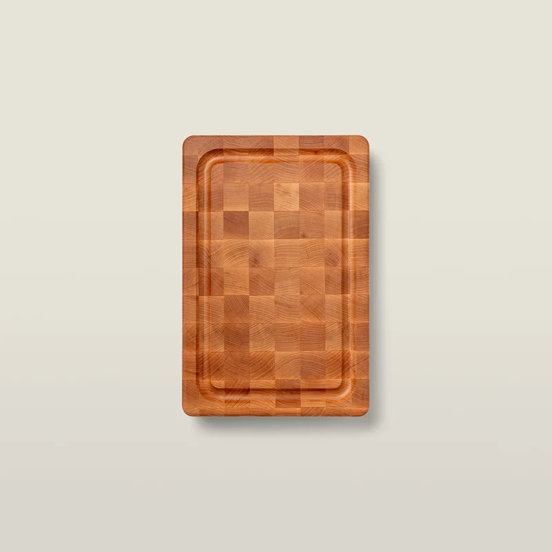 Maple Wood End Grain Chopping Block with Stainless Steel Bun feet, w/Groove 1-3/4" Thick (Bun Feet Series)