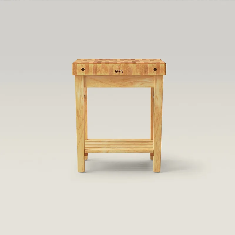 Maple Pro Prep Block With 4" Thick End Grain Top, Towel Bars And Lower Shelf