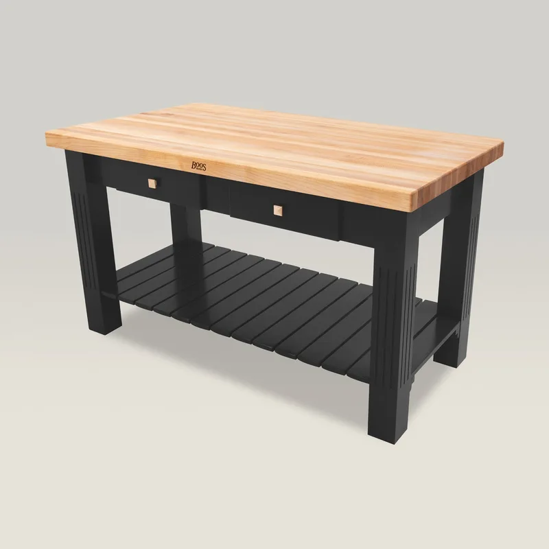 Maple Edge Grain Grazzi Table With 8" Drop Leaf, Undershelf And Utensil Drawers